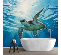QEODAH Sea Turtle Wallpaper for Living Room, Underwater Wall Art for Bedroom, Sea Life Ocean Animal Wall Murals for Bedrooms, Renter Friendly Removable Waterproof Photo Wallpaper 3D, 100x70 cm