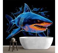 QEODAH Shark Wallpaper for Living Room, Ocean Animal Wall Art for Bedroom, Underwater Marine Wall Mural, Renter Friendly Removable Waterproof Non-Woven Photo Wallpaper 3D, 350x256 cm