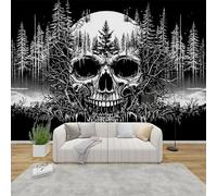 QEODAH Skull Mural Wallpaper for Living Room, Gothic Forest Wall Art for Bedroom, Horror Goth Wall Murals for Bedrooms, Renter Friendly Removable Waterproof Non-Woven Photo Wallpaper 3D, 300x210 cm