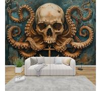 QEODAH Skull Mural Wallpaper for Living Room, Gothic Octopus Wall Art for Bedroom, Nautical Anchor Wall Murals for Bedroom, Renter Friendly Removable Waterproof Photo Wallpaper 3D, 400x280 cm