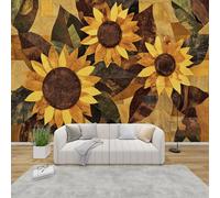 QEODAH Sunflower Mural Wallpaper for Living Room, Yellow Sunflowers Wall Art for Bedroom, Botanical Floral Wall Murals for Bedrooms, Renter Friendly Removable Waterproof Photo Wallpaper 3D, 400x280 cm