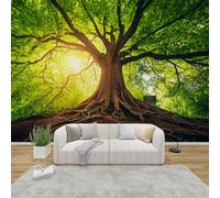 QEODAH Tree Wallpaper for Living Room, Forest Nature Wall Art for Bedroom, Green Tree Landscape Wall Murals for Bedrooms, Renter Friendly Removable Waterproof Non-Woven Photo Wallpaper 3D, 366x254 cm