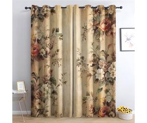 QEODAH Vintage Floral Blackout Curtains for Bedroom - Rustic Flower Botanical Country Living Room Curtains 90x90 Eyelet - Soft Thermal Insulated Patterned Drapes for Windows - 2 Panels