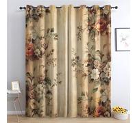 QEODAH Vintage Floral Curtains 137cm Drop, Rustic Flower Botanical Country Patterned Blackout Curtains for Bedroom, Living Room Decor, Soft Thermal Insulated Eyelet Drapes for Windows - 2 Panels