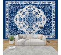 QEODAH Vintage Floral Wallpaper for Living Room, Blue and White Wall Art for Bedroom, Classical Wall Mural, Renter Friendly Removable Waterproof Non-Woven Photo Wallpaper 3D, 350x256 cm