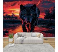 QEODAH Wolf Mural Wallpaper for Living Room, Wild Animal Wall Art for Bedroom, Forest Sunset Wall Murals for Bedrooms, Renter Friendly Removable Waterproof Non-Woven Photo Wallpaper 3D, 400x280 cm