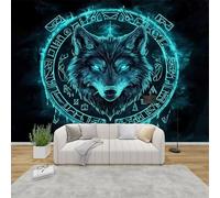 QEODAH Wolf Wallpaper for Living Room, Viking Norse Mythology Wall Art for Bedroom, Celtic Wildlife Wall Mural, Renter Friendly Removable Waterproof Non-Woven Photo Wallpaper 3D, 350x256 cm