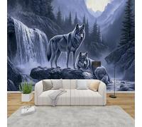 QEODAH Wolf Wallpaper for Living Room, Wild Animal Wall Art for Bedroom, Forest Landscape Wall Mural, Renter Friendly Removable Waterproof Non-Woven Photo Wallpaper 3D, 200x140 cm
