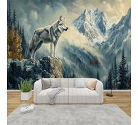 QEODAH Wolf Wallpaper for Living Room, Wild Animal Wall Art for Bedroom, Forest Wildlife Wall Mural, Renter Friendly Removable Waterproof Non-Woven Photo Wallpaper 3D, 200x140 cm