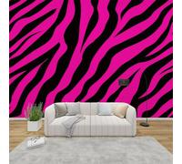 QEODAH Zebra Print Wallpaper for Living Room, Hot Pink Stripe Wall Art for Bedroom, Animal Print Wall Murals for Bedrooms, Renter Friendly Removable Waterproof Non-Woven Photo Wallpaper 3D, 500x350 cm