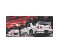 QEOPGNE Car Gaming Mouse Pad Large Mousepad R32 Japanese Retrowave Anime JDM Racing Car Big Computer Desk Mat Desk Pad for Keyboard and Mouse Mat Non-Slip Base 40x90cm