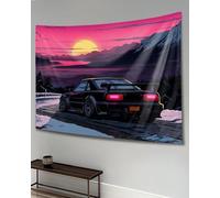 QEOPGNE Car Wall Tapestry Car Flag Wall Art Anime Sunset Japanese S13 Jdm Tapestry Wall Hanging Decor for Bedroom Living Room Wall Decor for Men and Women 40"x60"