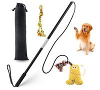Qeoval 33" Flirt Pole for Dogs, Interactive Flirt Pole Toy for Small Medium Large Dogs Chase and Tug of War, Lightweight, Durable Wand with Squeak Toy and Chewing Rope for Outdoor Exercise & Training