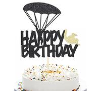 Qerleny Skydiving Lovers Black Plastic Cake Topper, 1 Piece, Birthday