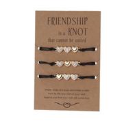 Qermolas Best Friend Bracelet Set for 3, Matching Friendship Knot with Crystal Heart Charm, Adjustable Cord Jewelry Gift for Women, M, Stone, no gemstone