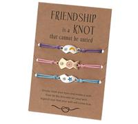 Qermolas Best Friends Matching Bracelet Set for 2/3, Sun and Moon Adjustable Friendship Cord Bracelets BFF Gift for Women, M, Stone, no gemstone