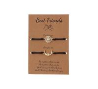 Qermolas Best Friends Matching Bracelet Set for 2/3, Sun and Moon Adjustable Friendship Cord Bracelets BFF Gift for Women, M, Stone, no gemstone