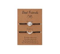 Qermolas Best Friends Matching Bracelet Set for 2/3, Sun and Moon Adjustable Friendship Cord Bracelets BFF Gift for Women, M, Stone, no gemstone