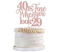 Qertesl 40 Is Fine When You Look 29,Funny 40th Birthday Cake Topper, Cheers to 40 Party Decorations,40 Anniversary Birthday Cake Decorations Supplies (rose gold)
