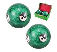 Qerutk 1 Pair Soild Marble Baoding Balls, Chinese Tai Chi Hand Massage Balls, Health Meditation Balls with Box, Jade Exercise Qi Gong Handballs, for Blood Circulation Muscle (Dark Green)