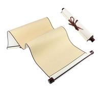 Qerutk Blank Hanging Rice Paper Scroll, Silk Chinese Calligraphy Scrolls-Paper, Vintage Blank Paper Roll with Wood Rod, for Writing, Drawing, Calligraphy Christmas Decor (Gold)