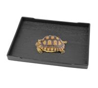 Qerutk Reptile Water Dish, Tortoise Water Bowl, Reptile Accessories, Rectangular Tray, Snake Water Bowl Ideal for Bathing Feeding Iguana - M Size Black Shallow