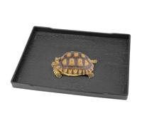 Qerutk Reptile Water Dish, Tortoise Water Bowl, Reptile Accessories, Rectangular Tray, Snake Water Bowl, Washing Tray, Plastic Plate, Ideal for Bathing Feeding - L Size Black Shallow