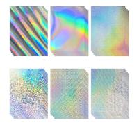 Qerwsdty 24 Sheets Holographic Cardstock 8.5x11in, 250gsm/92lb 6 Mixed Styles Metallic Cardstock Shiny Iridescent Mirror Paper