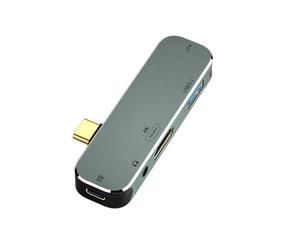 Qerwsdty PC Computer Type-C Extension Hub 5 in 1 3.55mm Jack PD100W USB3.0/USB3.1 -Compatible USB Extender YX04-X5