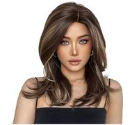 Qerwsdty Shoulder-Length Wigs for Women, Layered Synthetic Fibers Brown Mixed Blonde Wig, Comfortable Cap & Adjustable Size Easy Install