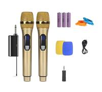 Qerwsdty Wireless Microphone Metal Dynamic Microphone System with Rechargeable Receiver for Karaoke Singing Wedding Gold
