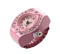 Qerwsdty Women Pink Alloy Quartz Pocket Finger Ring Watch Rhinestone Round Dial