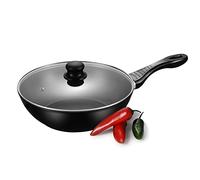 Qesnox Wok Stir Fry Pan with Glass Lid 28CM - Non Stick Induction Wok Deep Frying Pan with Heat Resistant Handle - All Stoves Compatible - PFOA Free Scratch Resistant Coating.