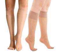 QESSUVNC 10 Pairs knee high socks for women, pop socks 20D Nylon Stockings, Knee High sheer Stockings for Women,Breathable And Comfortable Skin Tone Pop Socks, UK 4-6