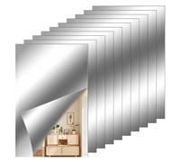 QESSUVNC 10 pcs Stick On Mirror Self Adhesive Acrylic Mirror Sheets, Stick On Mirrors for Walls Flexible Adhesive Non Glass Mirror Wall Sticky Mirror Tiles 4 x 6 Inches
