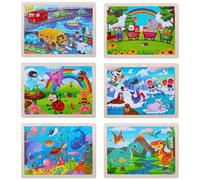 QESSUVNC 6 Packs 60 Piece Wooden Puzzle,Jigsaw Puzzles for Kids,Jigsaw Puzzles for Kids 3 4 5 6 7 8 Year Olds,Theme,Transportation,Sea World,Insects,Zoo,Seals,Dinosaur Puzzle (Antique)