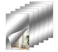 QESSUVNC 6 Pieces Stick On Mirror Self Adhesive Acrylic Mirror Sheets, Stick On Mirrors for Walls Flexible Adhesive Non Glass Mirror Wall Sticky Mirror Tiles 4 x 6 Inches