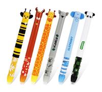QESSUVNC 6pcs Erasable Pens With Thermosensitive Erase Ink, 0.5mm Tip Cute Animal Pens, Two-Color Rub Out Pens Elephant, Giraffe, Panda, Koala, Elk, Bee Designs, Blue &Pink