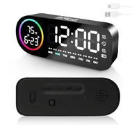 QESSUVNC Digital Alarm Clock with Dual Customizable Alarms, 5 lights, Type-C/Battery Power-Off Memory, Countdown Function, Loud Clocks for Heavy Sleeper Kids Teens Elderly