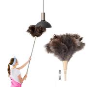 QESSUVNC Feather Duster Extendable 35-110cm Ostrich Feather Dusters For Cleaning, Long Duster For High Ceilings,Lamps, Cabinets, Furniture（Khaki）