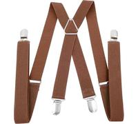 QESSUVNC Mens Braces, Brown Suspender with Strong Metal Clips, 2.5cm Wide Heavy Duty,Adjustable Elastic Suspender Trousers Braces, One Size for Men Women Business Wedding Casual