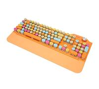 QESTO New Retro Typewriter Keyboard, LED Backlight 107 Keys 2.4G/BT5.1/USB Wired Three Mode, Blue Swich Mechanical Keyboard, Punk Round Keys Keyboard with Volume Control Knob (Orange)