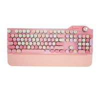 QESTO New Retro Typewriter Keyboard, LED Backlight 107 Keys 2.4G/BT5.1/USB Wired Three Mode, Blue Swich Mechanical Keyboard, Punk Round Keys Keyboard with Volume Control Knob (Orange)