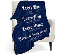 QETXVI Bible Verse Blanket with Inspirational Thoughts and Prayers- Religious Throw Blanket Soft Lightweight Cozy Plush Warm Blankets for Women Men Gift (Blue, 50"X 60")
