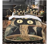 QEVAWPAE Cartoon Cat Eating Comforter Cover 3D Print Machine Washable 3 Pieces Bedding Set Hidden Zipper Duvet Cover Extra Soft Durable for Girls Boys Kids Adults Women Teens Super king（260x220cm）