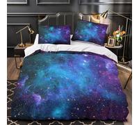 QEVAWPAE Cosmic Nebula Quilt Cover 3D Print Easy Care 3 Pieces Bed Set Hidden Zipper Vibrant Space Duvet Cover Extra Soft Durable for Adults Kids Teens Women Youth Single（135x200cm）
