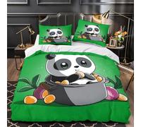 QEVAWPAE Cute Panda Eating Comforter Cover 3D Design Printed Durable 3 Pcs Bedding Set Zipper Duvet Cover Super Soft All Season for Kids Girls Boys Adults Women Teens Single（140x200cm）