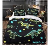 QEVAWPAE Dino Bones Comforter Cover 3D Print Hotel Quality 3-Piece Bed Set Hidden Zipper kids Night Glow Design Duvet Cover Extra Soft Durable for Adults Women Kids Girls Boys Teens Single（135x200cm）