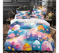 QEVAWPAE Easter Eggs Duvet Cover 3D Design Printed Luxury 3 Pieces Bedding Set Zipper colorful Spring Quilt Cover Super Soft Durable for Teens Kids Girls Boys Women Adults Youth Single（140x200cm）