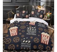 QEVAWPAE Movie Night Decor Comforter Cover 3D Print Premium 3-Piece Bedding Set Hidden Zipper Quilt Cover Super Soft Hypoallergenic for Adults Kids Girls Boys Women Teens Single（135x200cm）